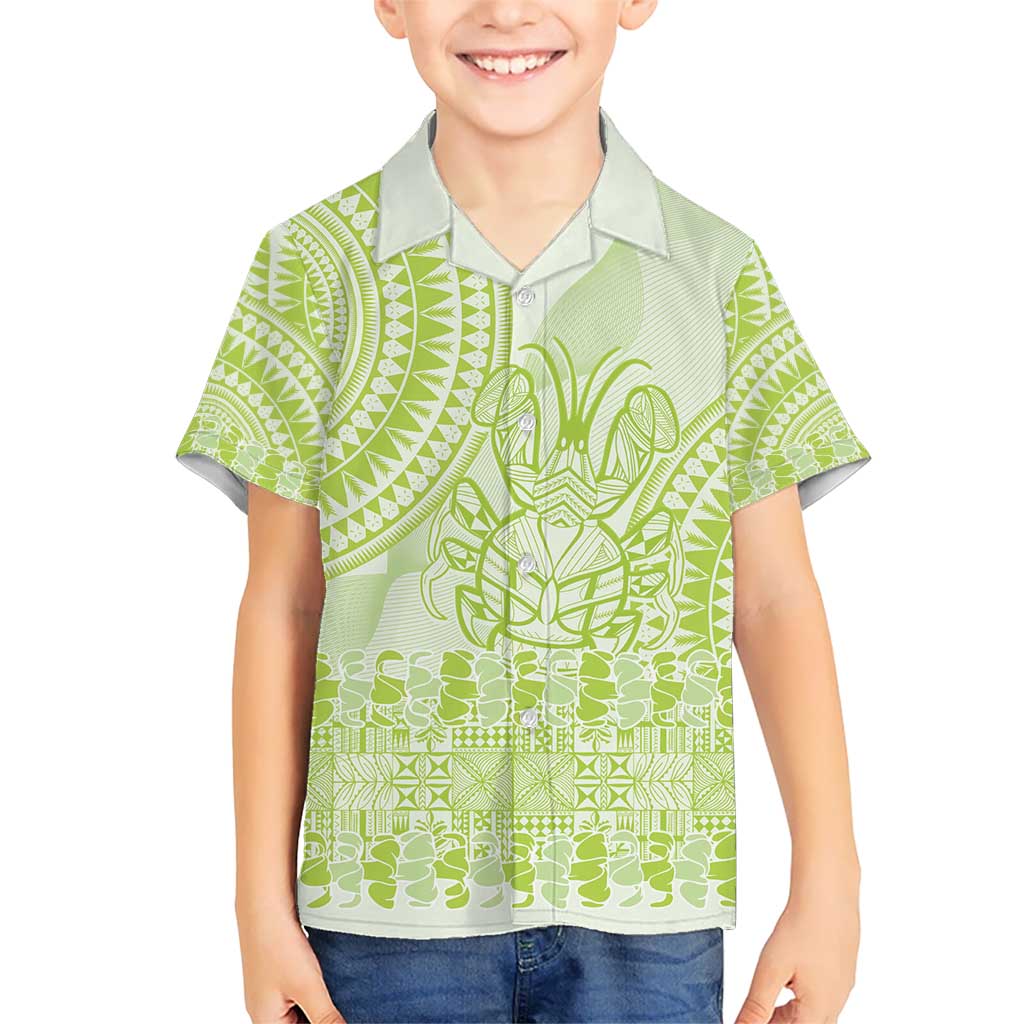 Lime Green Niue Language Week Kid Hawaiian Shirt The Rock Coconut Crab - Siapo Pattern