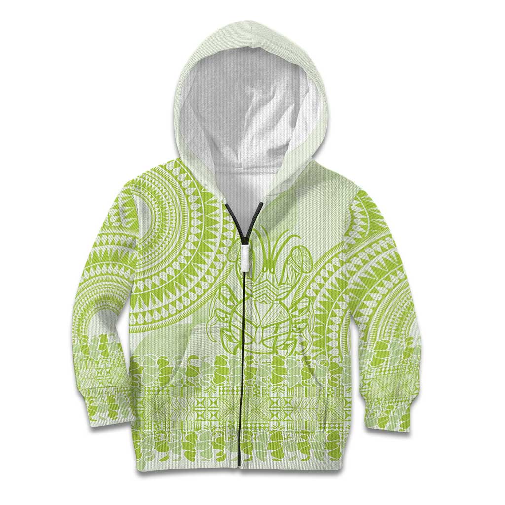 Lime Green Niue Language Week Kid Hoodie The Rock Coconut Crab - Siapo Pattern