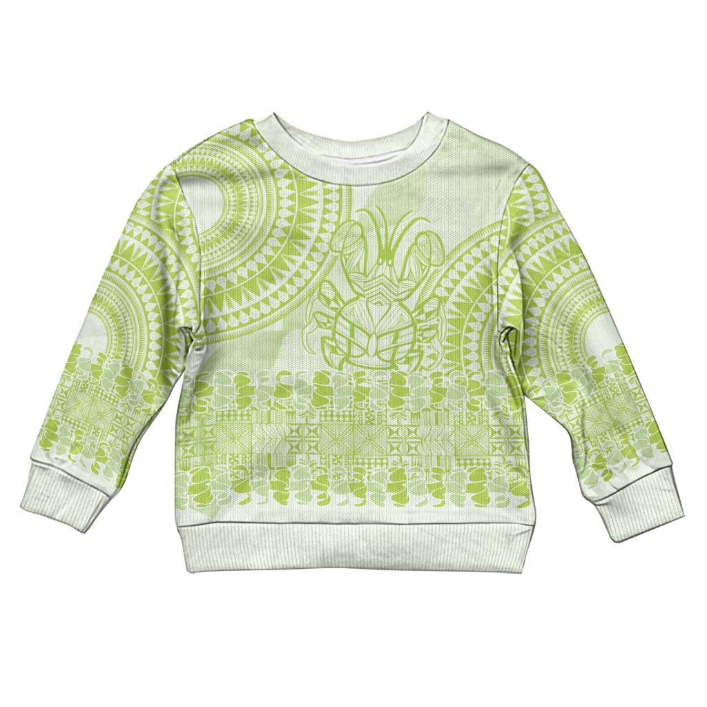 Lime Green Niue Language Week Kid Ugly Christmas Sweater The Rock Coconut Crab - Siapo Pattern