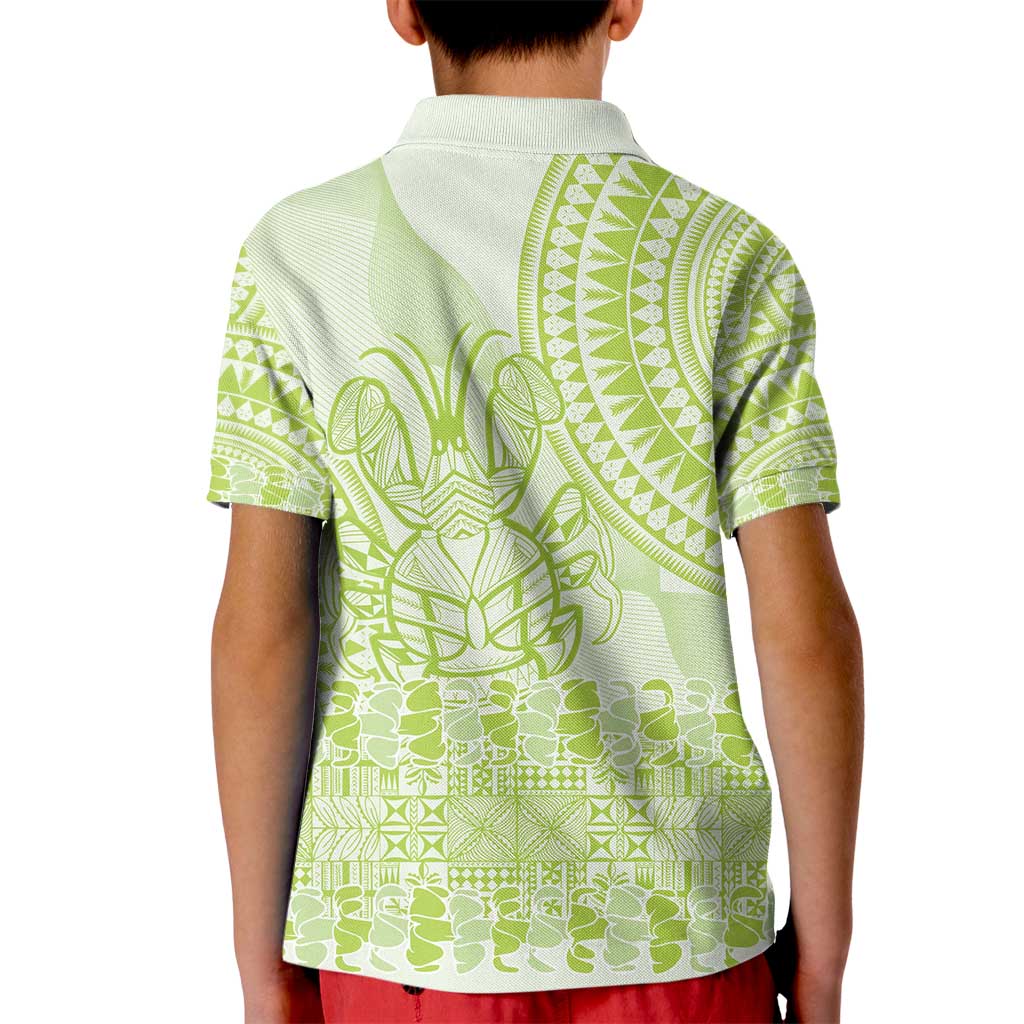 Lime Green Niue Language Week Kid Polo Shirt The Rock Coconut Crab - Siapo Pattern