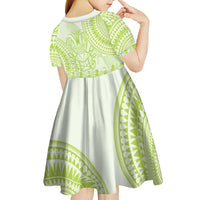 Lime Green Niue Language Week Kid Short Sleeve Dress The Rock Coconut Crab - Siapo Pattern
