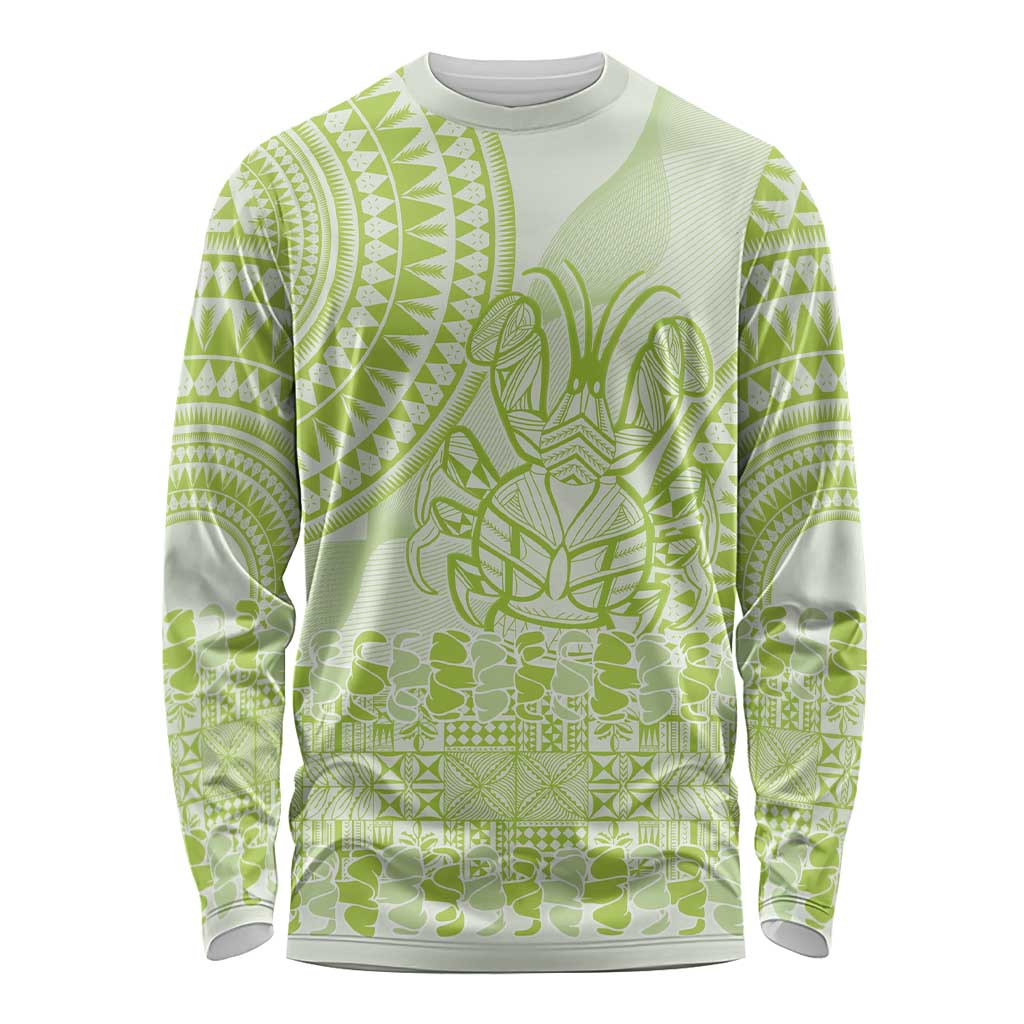 Lime Green Niue Language Week Long Sleeve Shirt The Rock Coconut Crab - Siapo Pattern