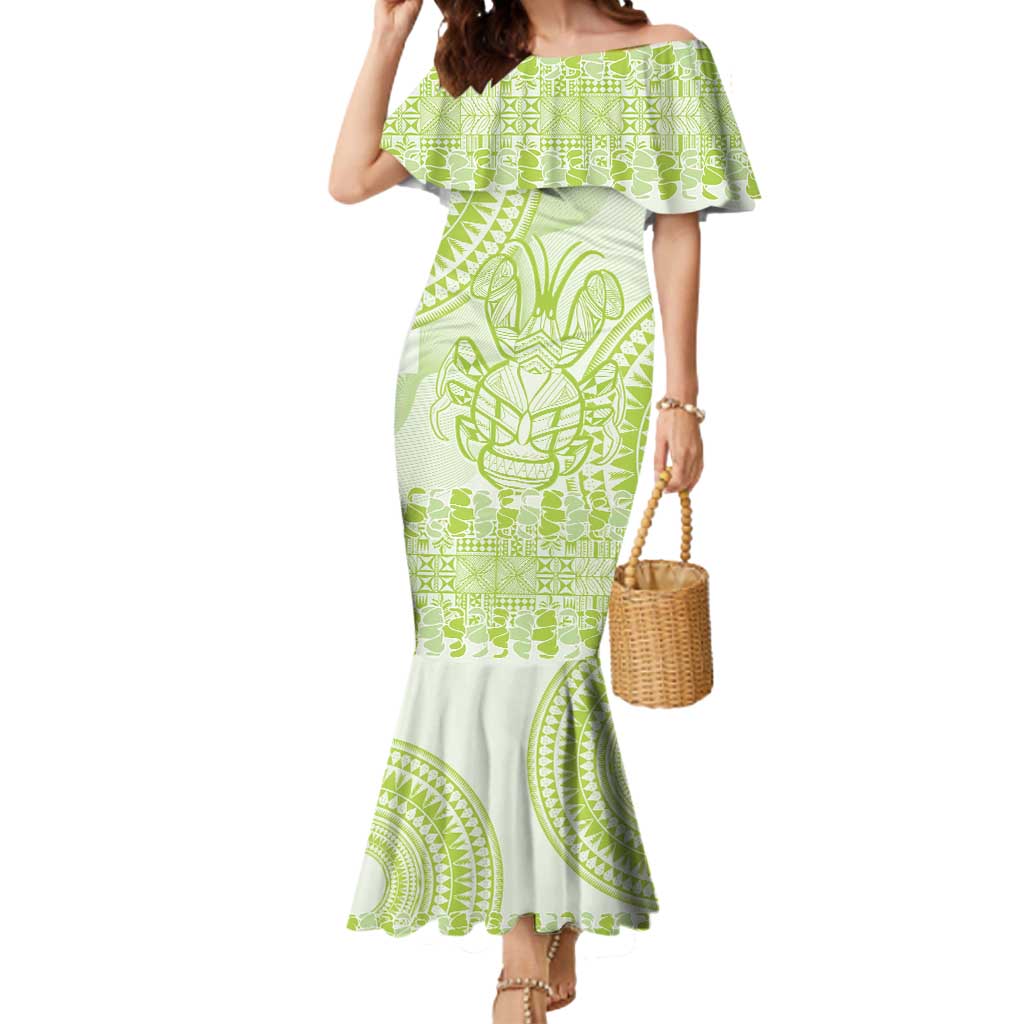 Lime Green Niue Language Week Mermaid Dress The Rock Coconut Crab - Siapo Pattern