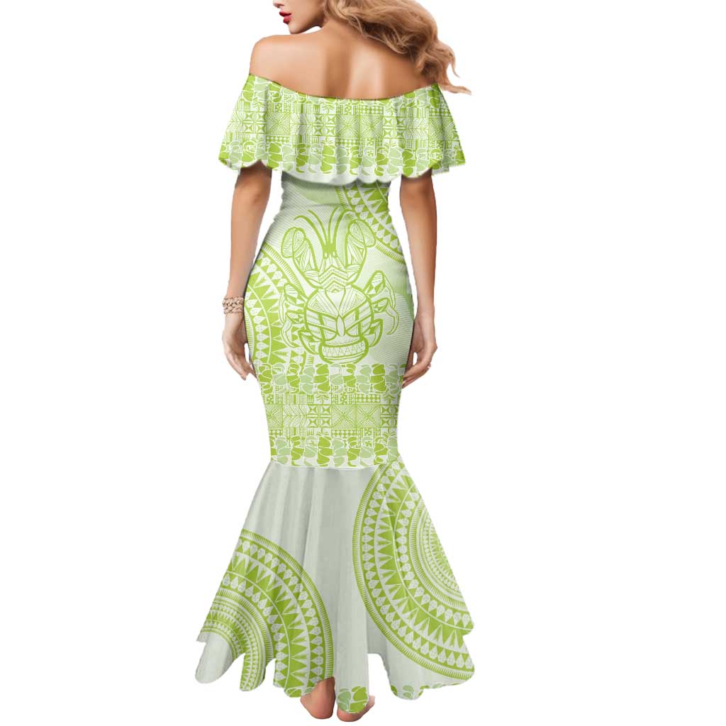 Lime Green Niue Language Week Mermaid Dress The Rock Coconut Crab - Siapo Pattern