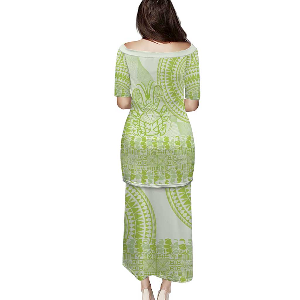 Lime Green Niue Language Week Puletasi The Rock Coconut Crab - Siapo Pattern LT14 - Polynesian Pride