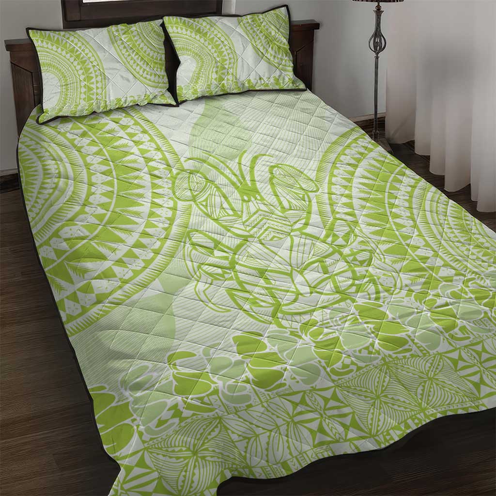 Lime Green Niue Language Week Quilt Bed Set The Rock Coconut Crab - Siapo Pattern LT14 Lime Green - Polynesian Pride
