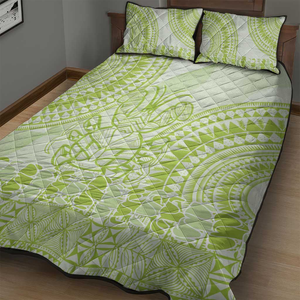 Lime Green Niue Language Week Quilt Bed Set The Rock Coconut Crab - Siapo Pattern LT14 - Polynesian Pride