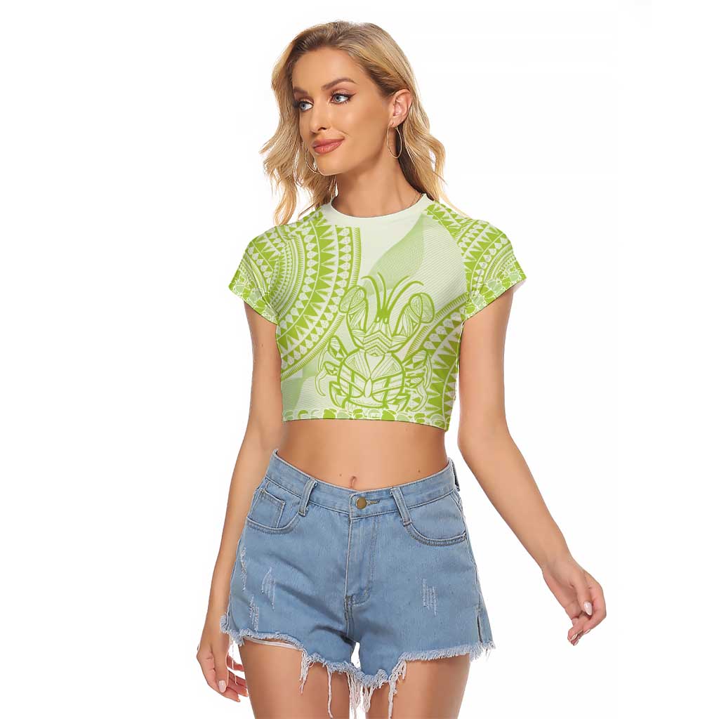 Lime Green Niue Language Week Raglan Cropped T Shirt The Rock Coconut Crab - Siapo Pattern LT14 Female Lime Green - Polynesian Pride