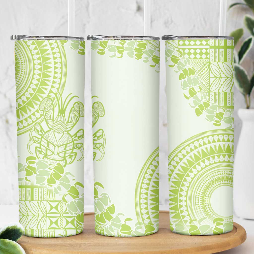 Lime Green Niue Language Week Skinny Tumbler The Rock Coconut Crab - Siapo Pattern