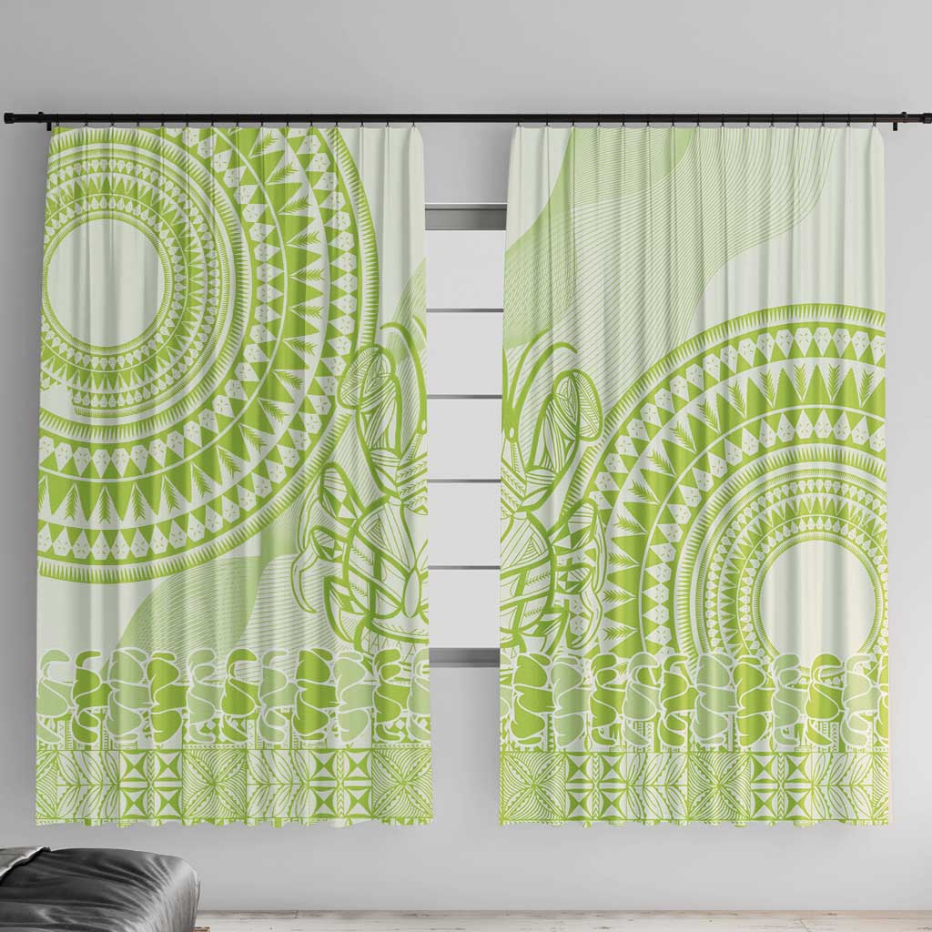 Lime Green Niue Language Week Window Curtain The Rock Coconut Crab - Siapo Pattern LT14 With Hooks Lime Green - Polynesian Pride