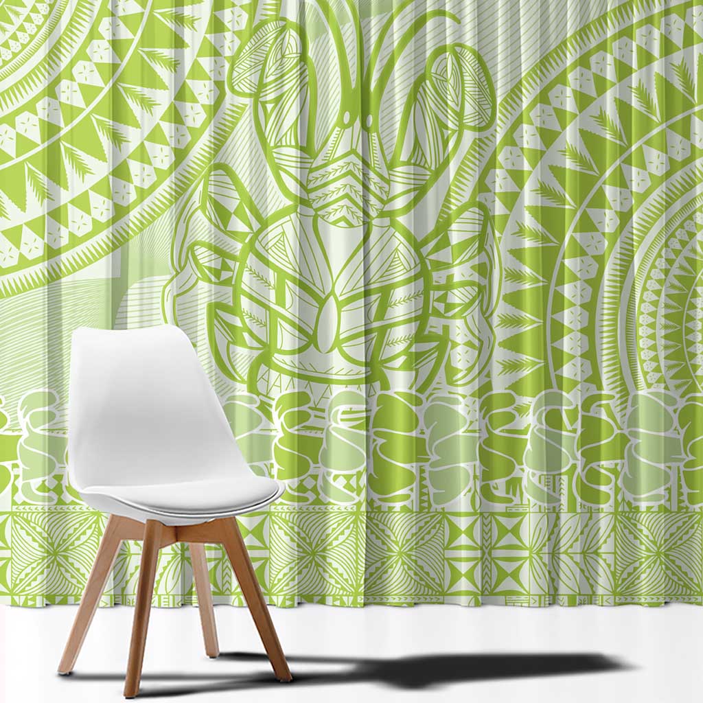 Lime Green Niue Language Week Window Curtain The Rock Coconut Crab - Siapo Pattern LT14 - Polynesian Pride