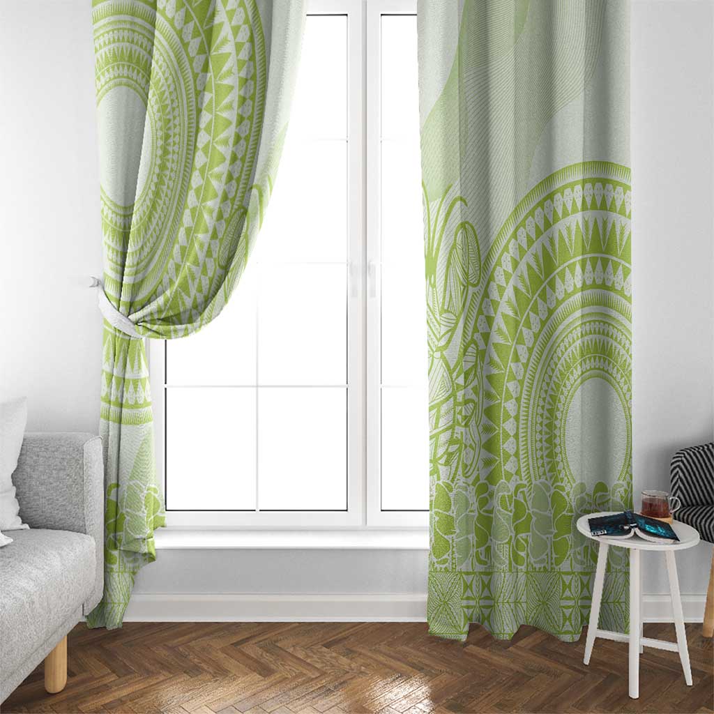 Lime Green Niue Language Week Window Curtain The Rock Coconut Crab - Siapo Pattern LT14 - Polynesian Pride