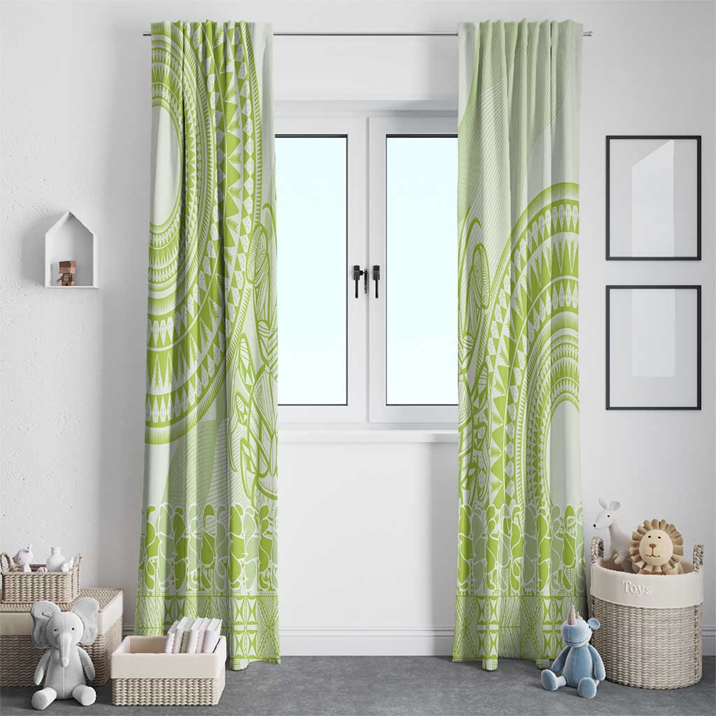 Lime Green Niue Language Week Window Curtain The Rock Coconut Crab - Siapo Pattern LT14 - Polynesian Pride