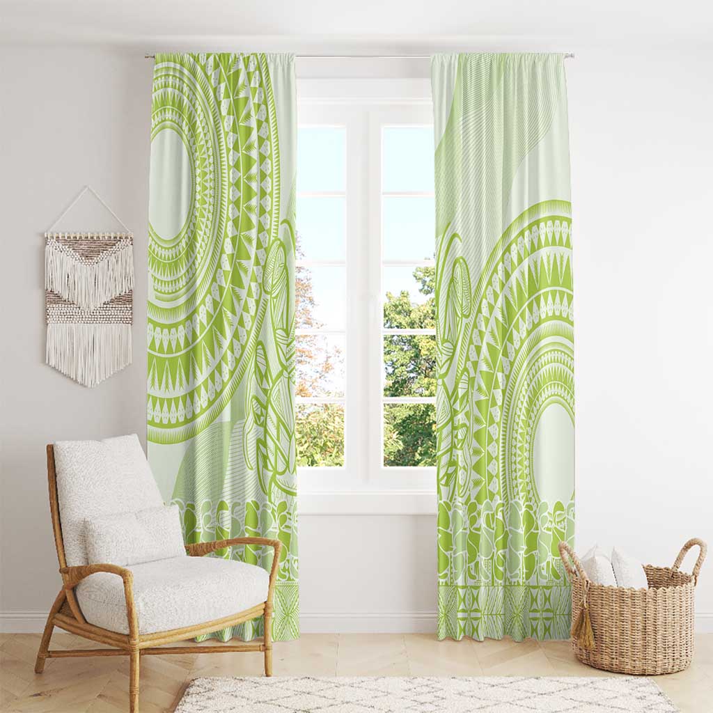 Lime Green Niue Language Week Window Curtain The Rock Coconut Crab - Siapo Pattern LT14 - Polynesian Pride