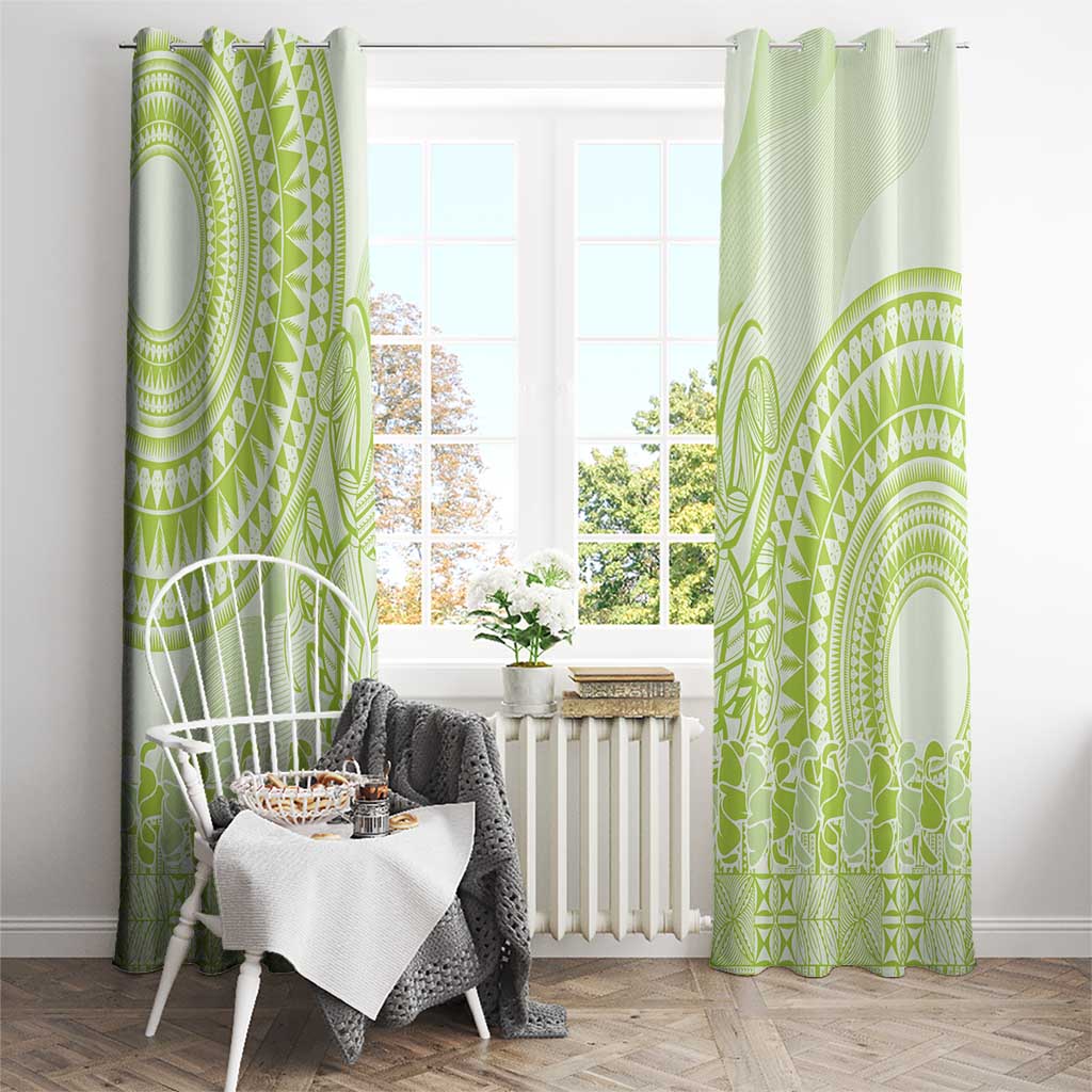 Lime Green Niue Language Week Window Curtain The Rock Coconut Crab - Siapo Pattern LT14 - Polynesian Pride