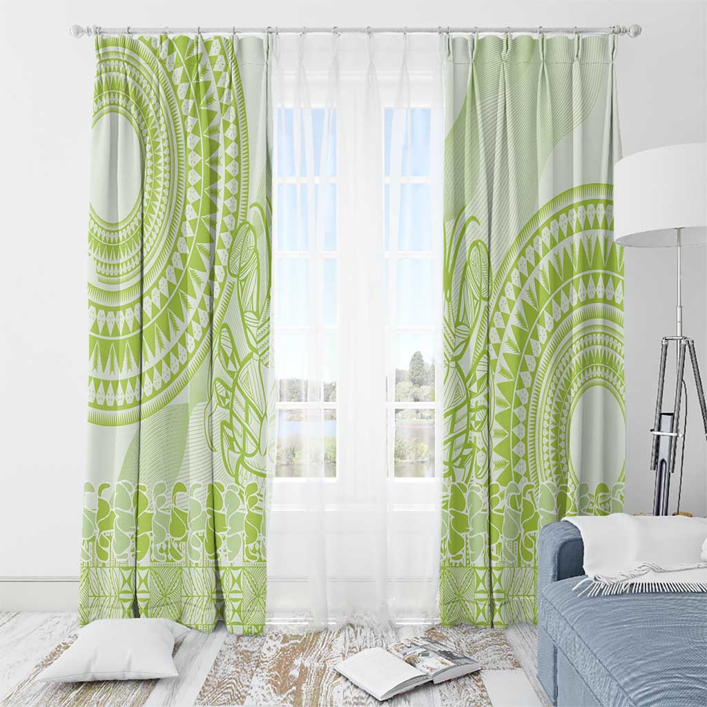 Lime Green Niue Language Week Window Curtain The Rock Coconut Crab - Siapo Pattern LT14 - Polynesian Pride