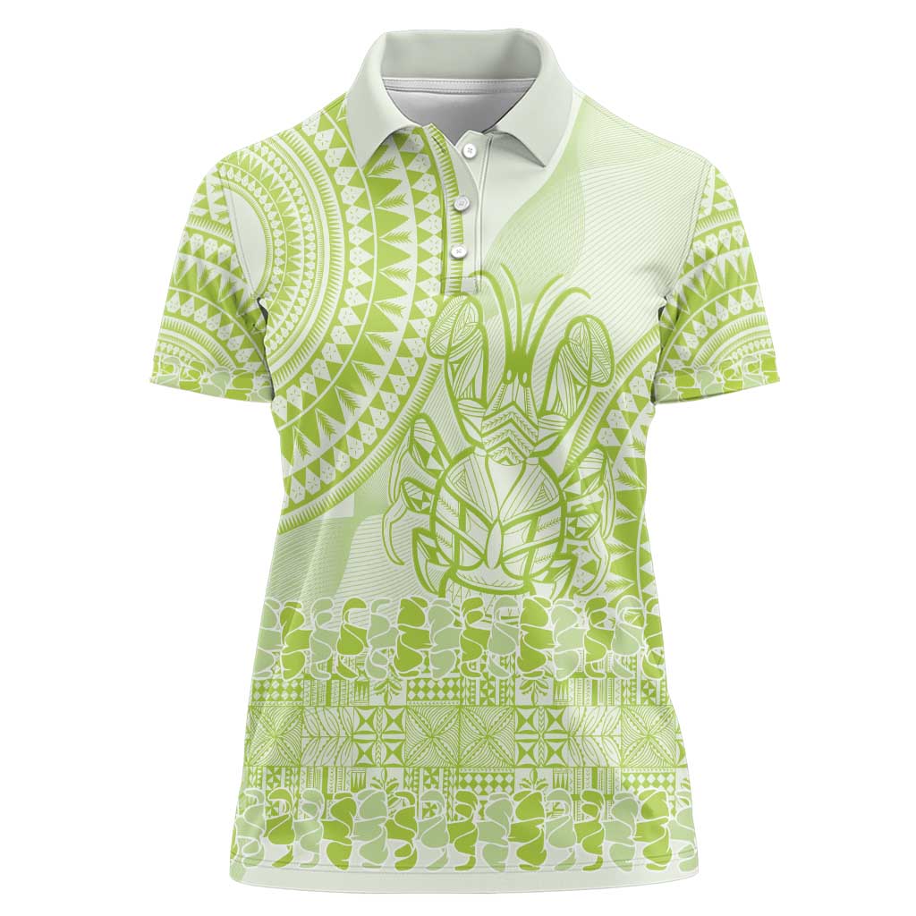 Lime Green Niue Language Week Women Polo Shirt The Rock Coconut Crab - Siapo Pattern