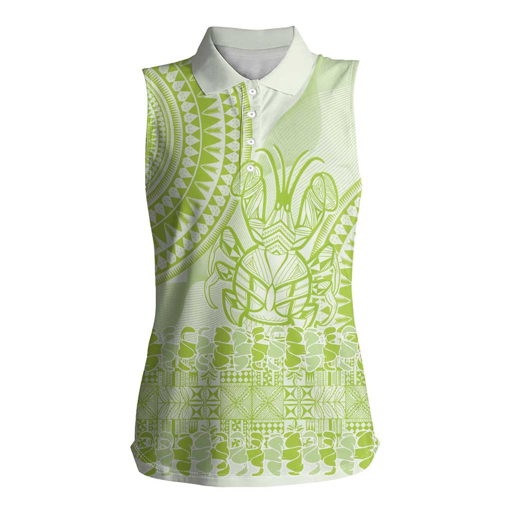 Lime Green Niue Language Week Women Sleeveless Polo Shirt The Rock Coconut Crab - Siapo Pattern