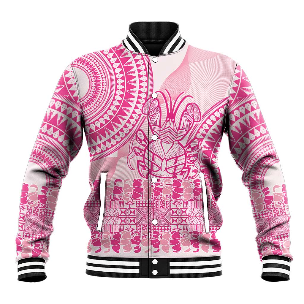 Pink Niue Language Week Baseball Jacket The Rock Coconut Crab - Siapo Pattern