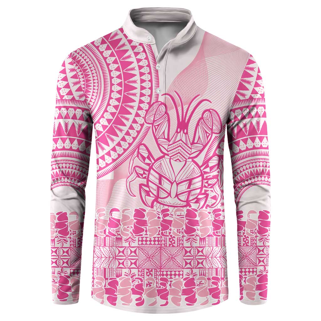 Pink Niue Language Week Button Sweatshirt The Rock Coconut Crab - Siapo Pattern LT14 Pink - Polynesian Pride