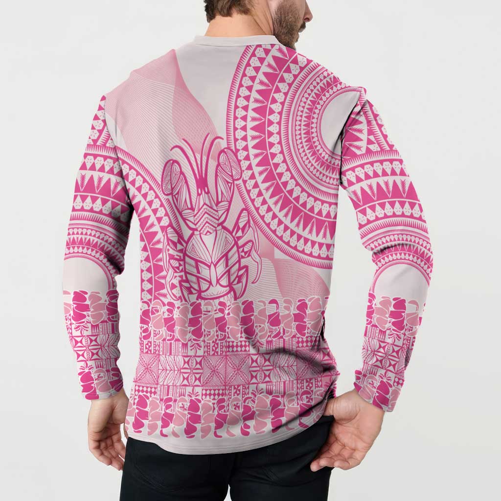 Pink Niue Language Week Button Sweatshirt The Rock Coconut Crab - Siapo Pattern LT14 - Polynesian Pride