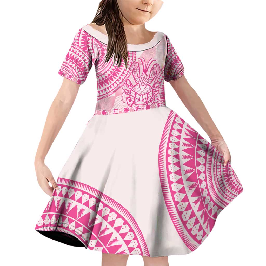 Pink Niue Language Week Family Matching Off Shoulder Short Dress and Hawaiian Shirt The Rock Coconut Crab - Siapo Pattern