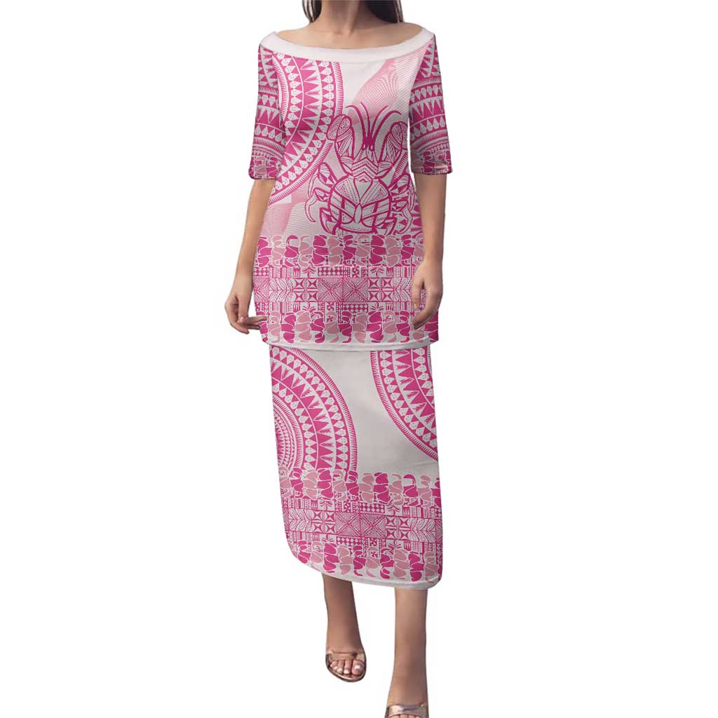 Pink Niue Language Week Family Matching Puletasi and Hawaiian Shirt The Rock Coconut Crab - Siapo Pattern