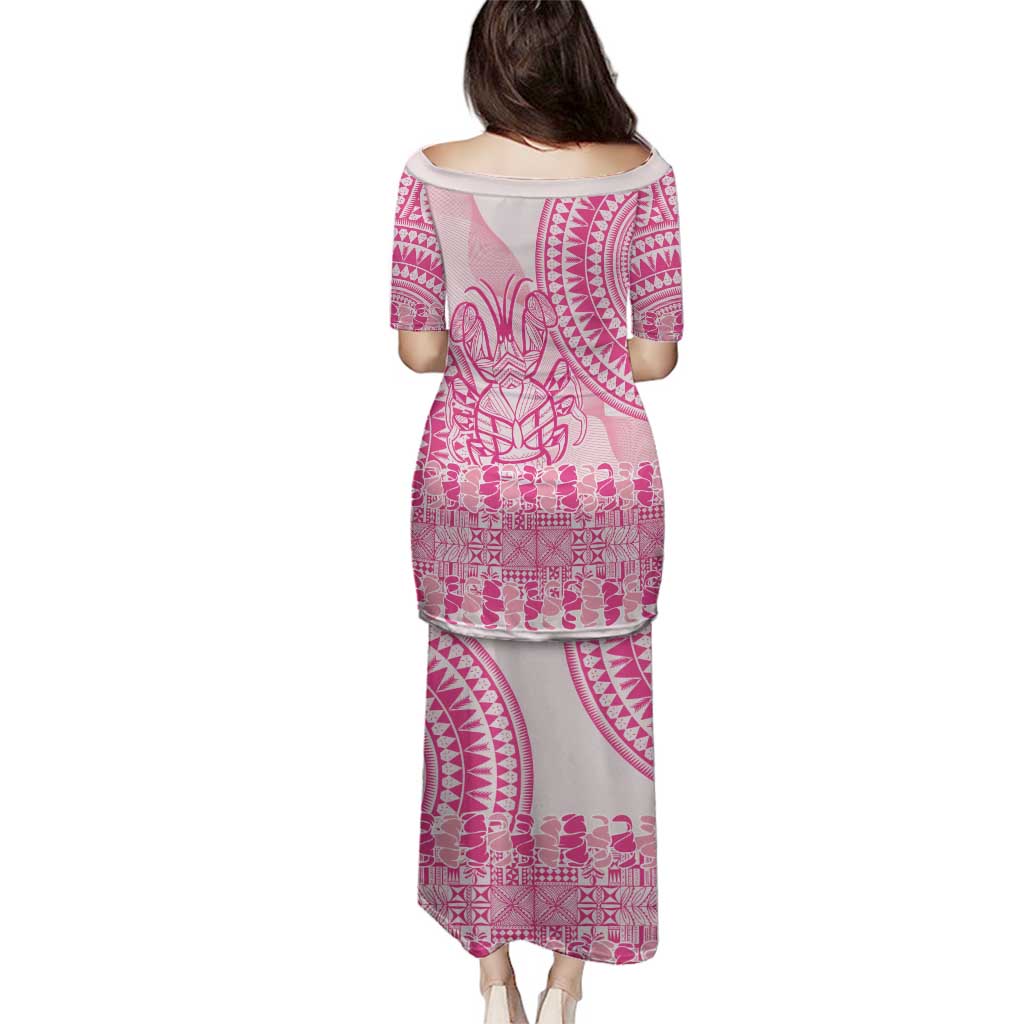 Pink Niue Language Week Family Matching Puletasi and Hawaiian Shirt The Rock Coconut Crab - Siapo Pattern