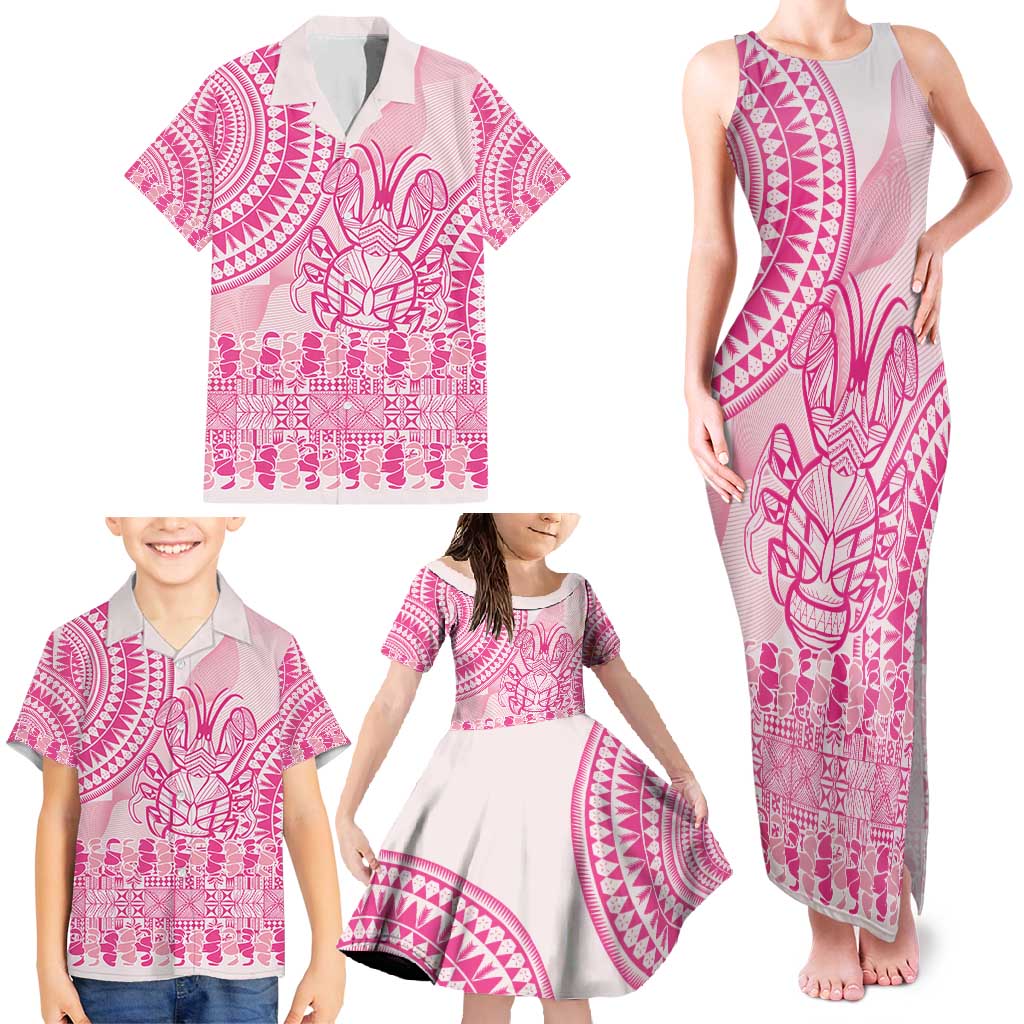 Pink Niue Language Week Family Matching Tank Maxi Dress and Hawaiian Shirt The Rock Coconut Crab - Siapo Pattern