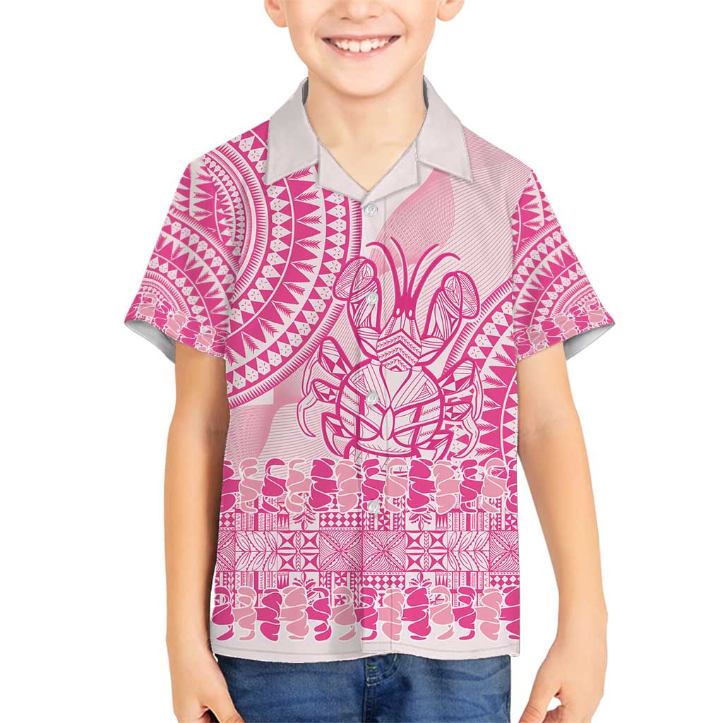 Pink Niue Language Week Family Matching Tank Maxi Dress and Hawaiian Shirt The Rock Coconut Crab - Siapo Pattern