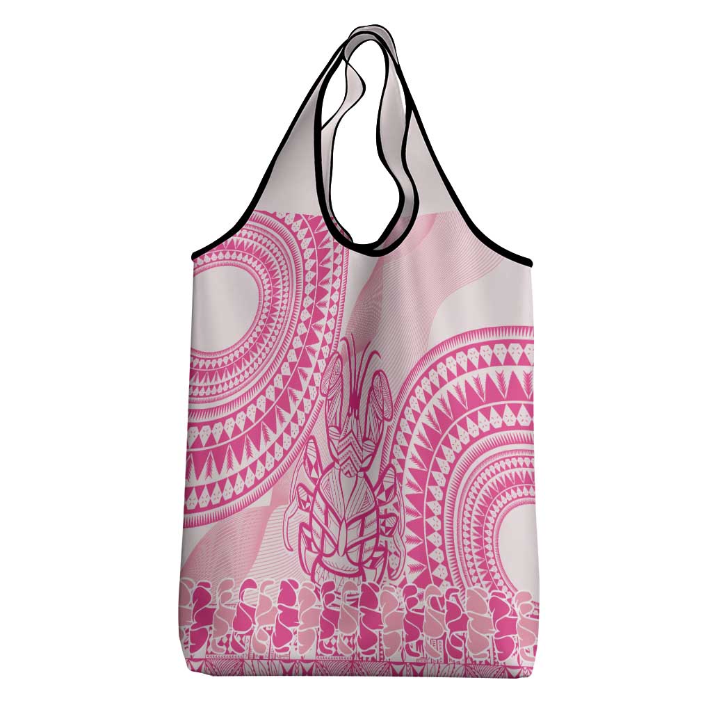 Pink Niue Language Week Grocery Bag The Rock Coconut Crab - Siapo Pattern