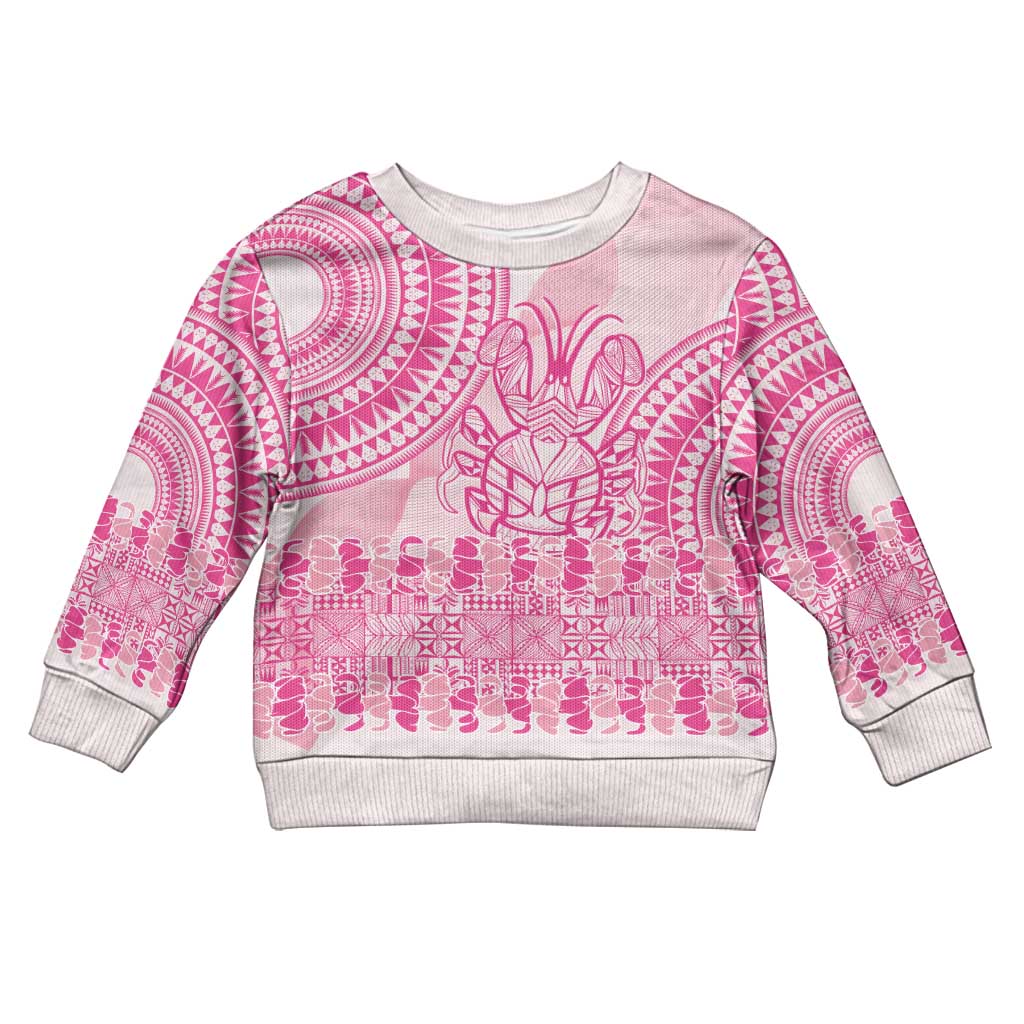 Pink Niue Language Week Kid Ugly Christmas Sweater The Rock Coconut Crab - Siapo Pattern