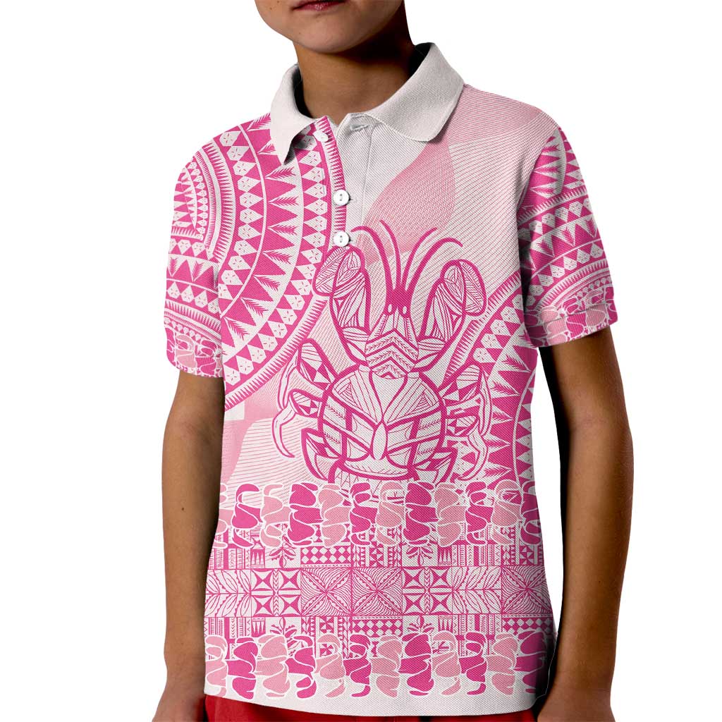 Pink Niue Language Week Kid Polo Shirt The Rock Coconut Crab - Siapo Pattern