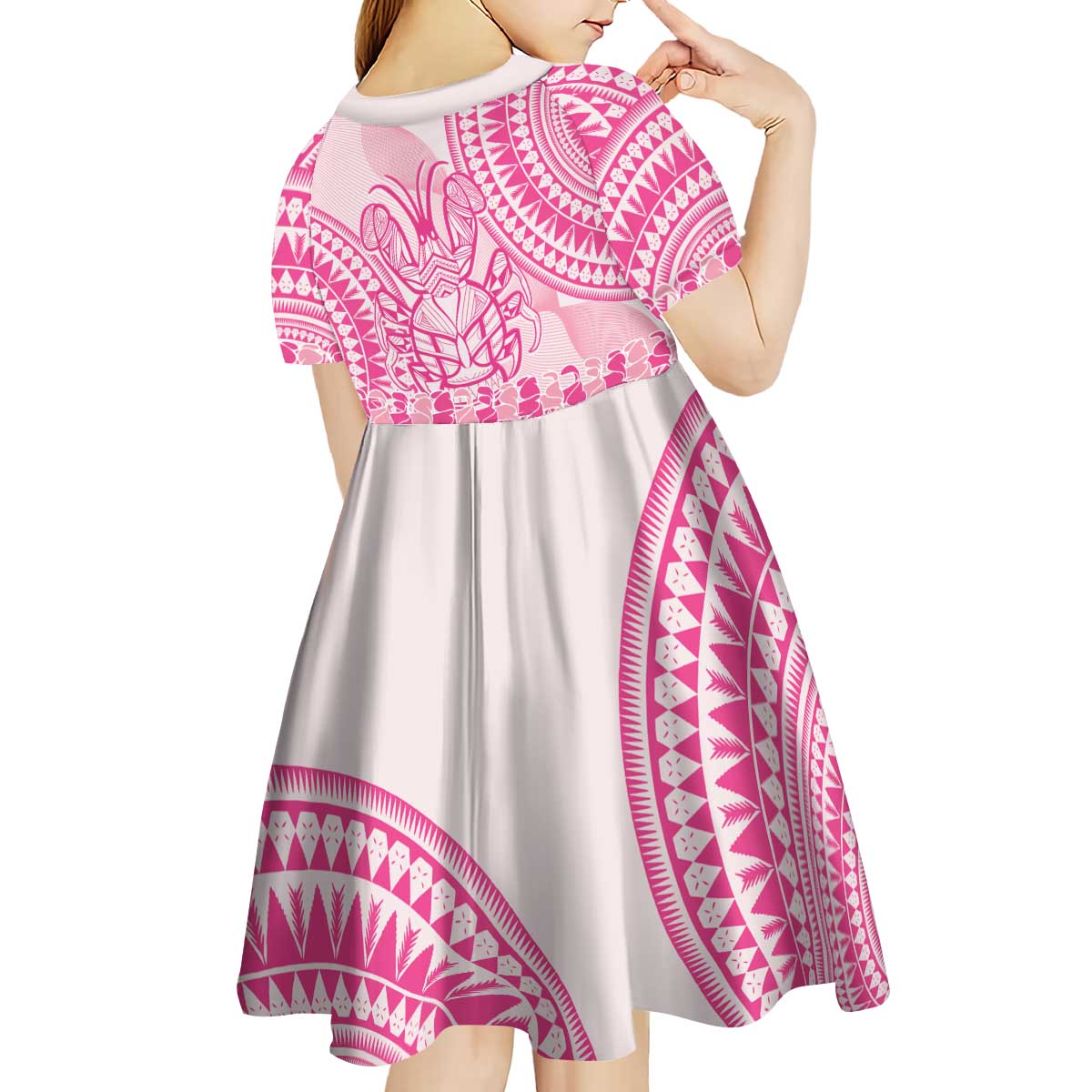 Pink Niue Language Week Kid Short Sleeve Dress The Rock Coconut Crab - Siapo Pattern