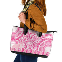 Pink Niue Language Week Leather Tote Bag The Rock Coconut Crab - Siapo Pattern LT14 Pink - Polynesian Pride