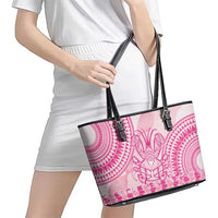 Pink Niue Language Week Leather Tote Bag The Rock Coconut Crab - Siapo Pattern LT14 - Polynesian Pride