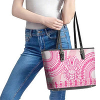 Pink Niue Language Week Leather Tote Bag The Rock Coconut Crab - Siapo Pattern LT14 - Polynesian Pride