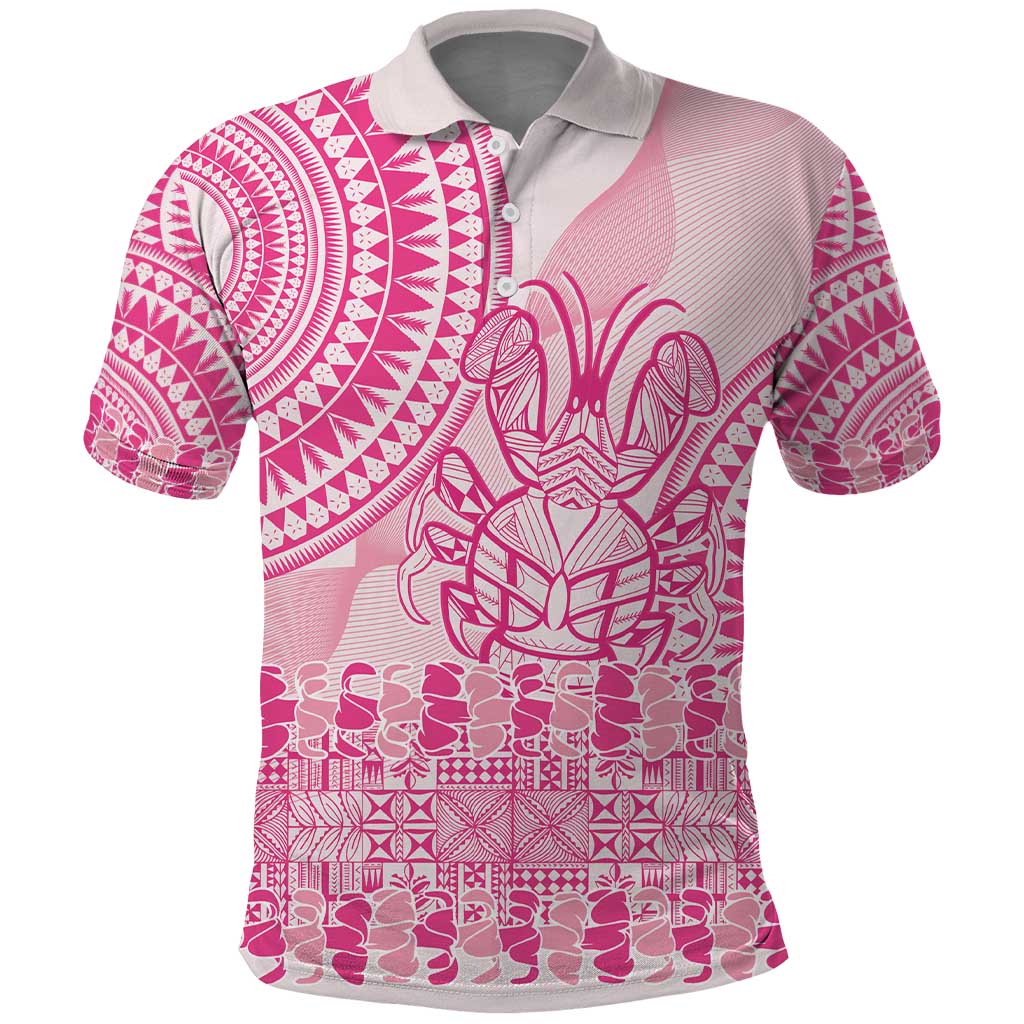 Pink Niue Language Week Polo Shirt The Rock Coconut Crab - Siapo Pattern