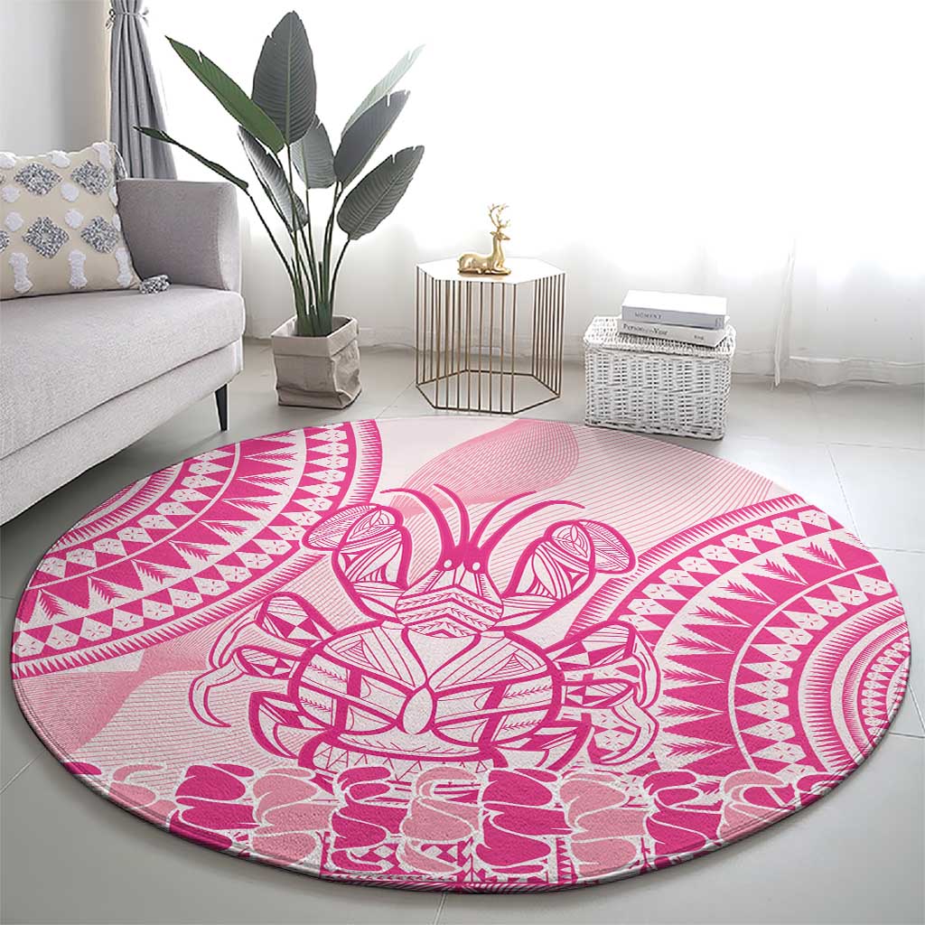 Pink Niue Language Week Round Carpet The Rock Coconut Crab - Siapo Pattern