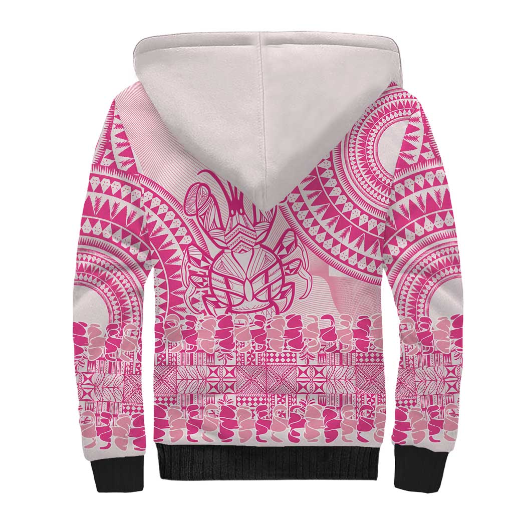 Pink Niue Language Week Sherpa Hoodie The Rock Coconut Crab - Siapo Pattern LT14 - Polynesian Pride