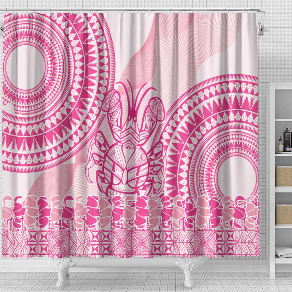 Pink Niue Language Week Shower Curtain The Rock Coconut Crab - Siapo Pattern