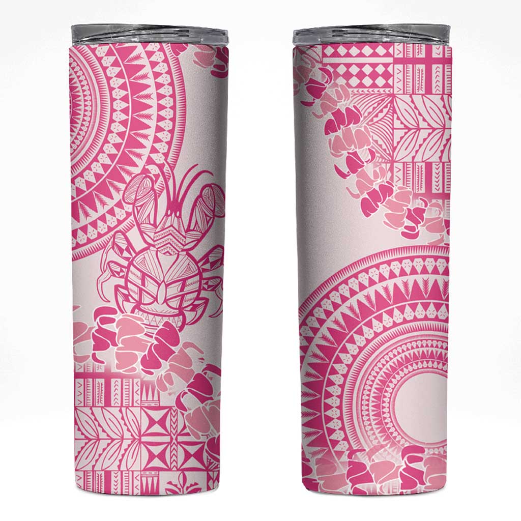 Pink Niue Language Week Skinny Tumbler The Rock Coconut Crab - Siapo Pattern