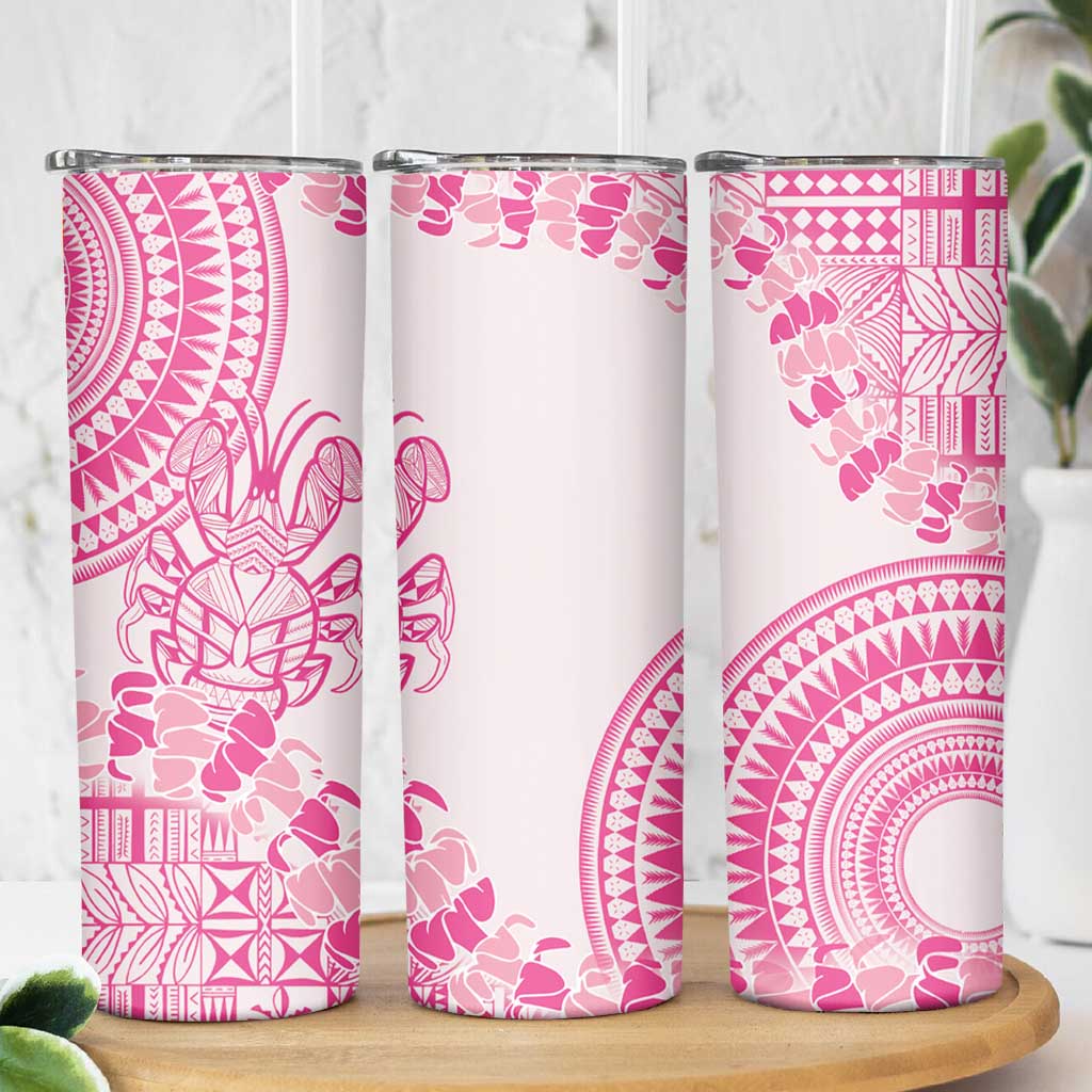 Pink Niue Language Week Skinny Tumbler The Rock Coconut Crab - Siapo Pattern