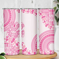 Pink Niue Language Week Skinny Tumbler The Rock Coconut Crab - Siapo Pattern