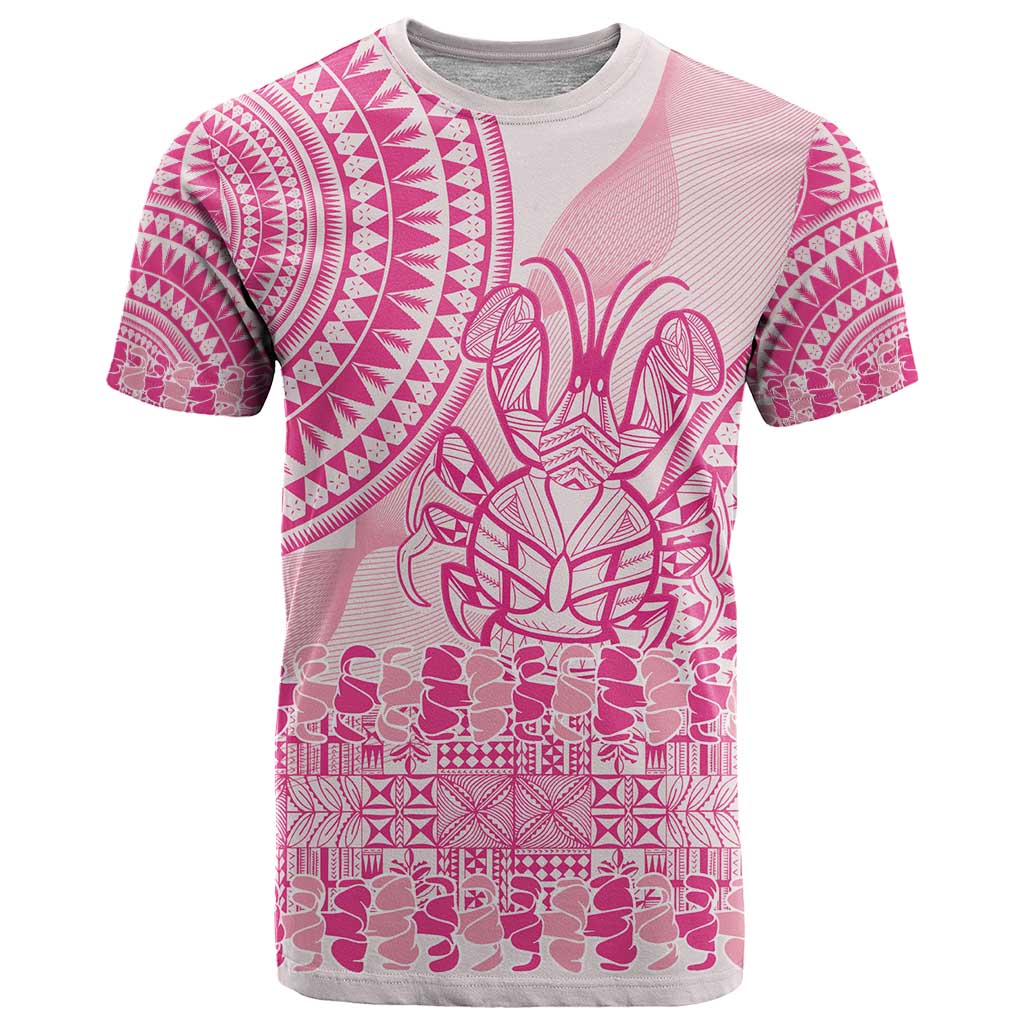 Pink Niue Language Week T Shirt The Rock Coconut Crab - Siapo Pattern