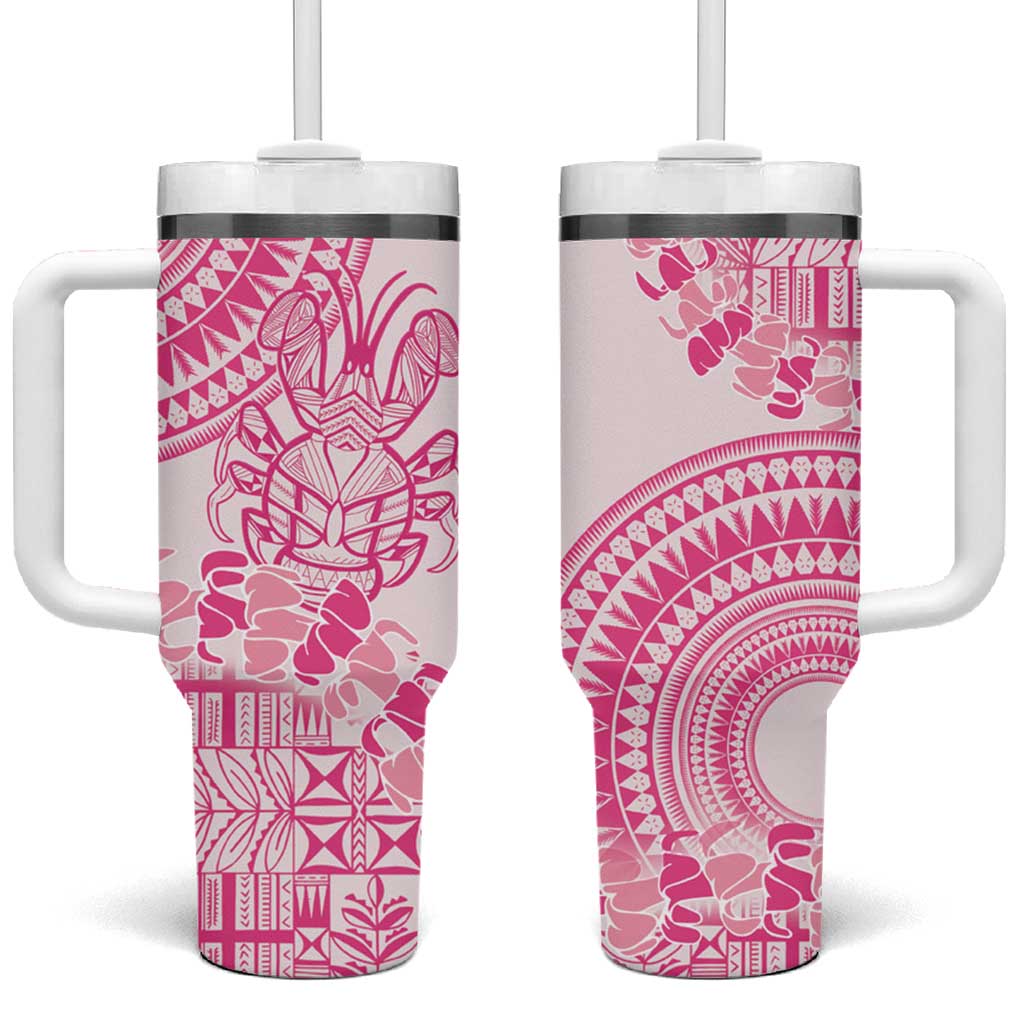 Pink Niue Language Week Tumbler With Handle The Rock Coconut Crab - Siapo Pattern LT14 One Size: 40 oz Pink - Polynesian Pride