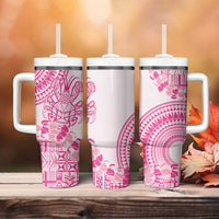 Pink Niue Language Week Tumbler With Handle The Rock Coconut Crab - Siapo Pattern LT14 - Polynesian Pride