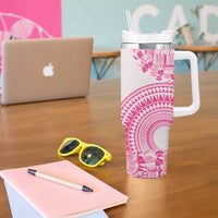 Pink Niue Language Week Tumbler With Handle The Rock Coconut Crab - Siapo Pattern LT14 - Polynesian Pride