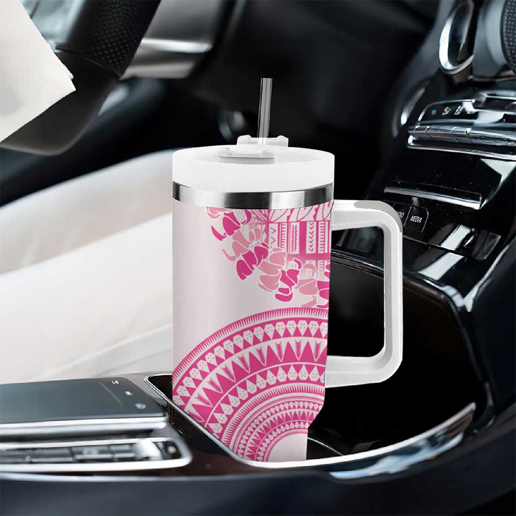 Pink Niue Language Week Tumbler With Handle The Rock Coconut Crab - Siapo Pattern LT14 - Polynesian Pride