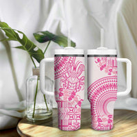Pink Niue Language Week Tumbler With Handle The Rock Coconut Crab - Siapo Pattern LT14 - Polynesian Pride